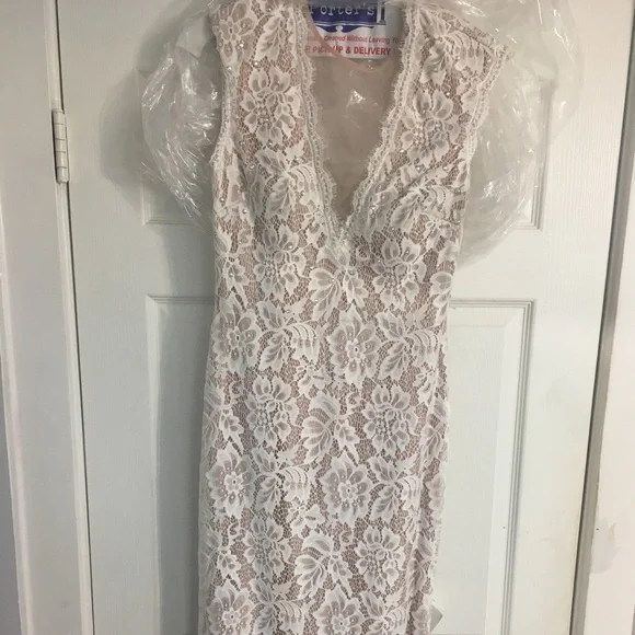betsy and adam white lace dress Vintage 90S Y2K Betsy & Adam White Black Lace Whimsigoth Wedding Dress Gown